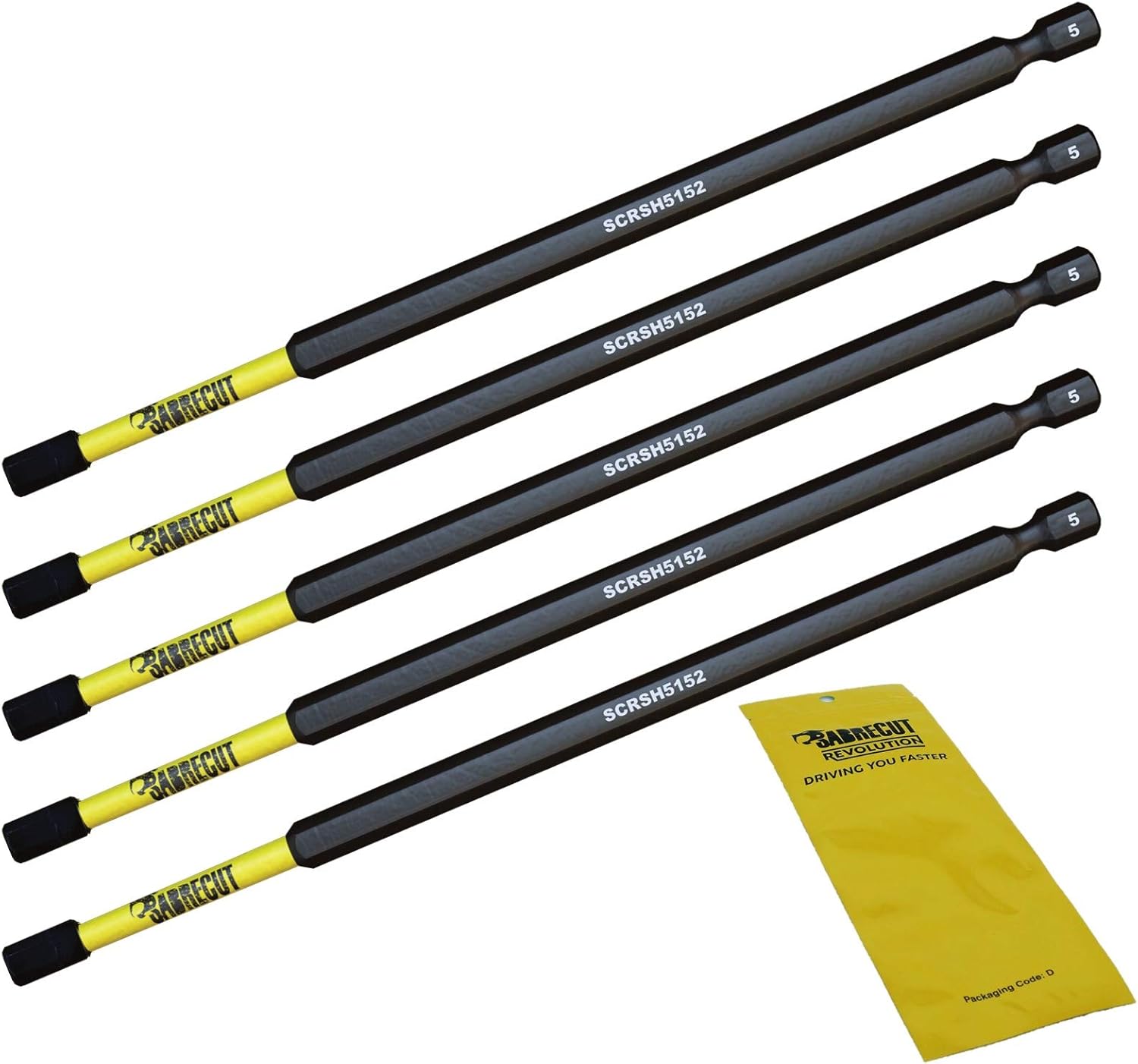 5 x SabreCut SCRH5152_5 152mm H5 Hex Magnetic Impact Screwdriver Driver Bits Set Single Ended Heavy Duty, 1/4 inches