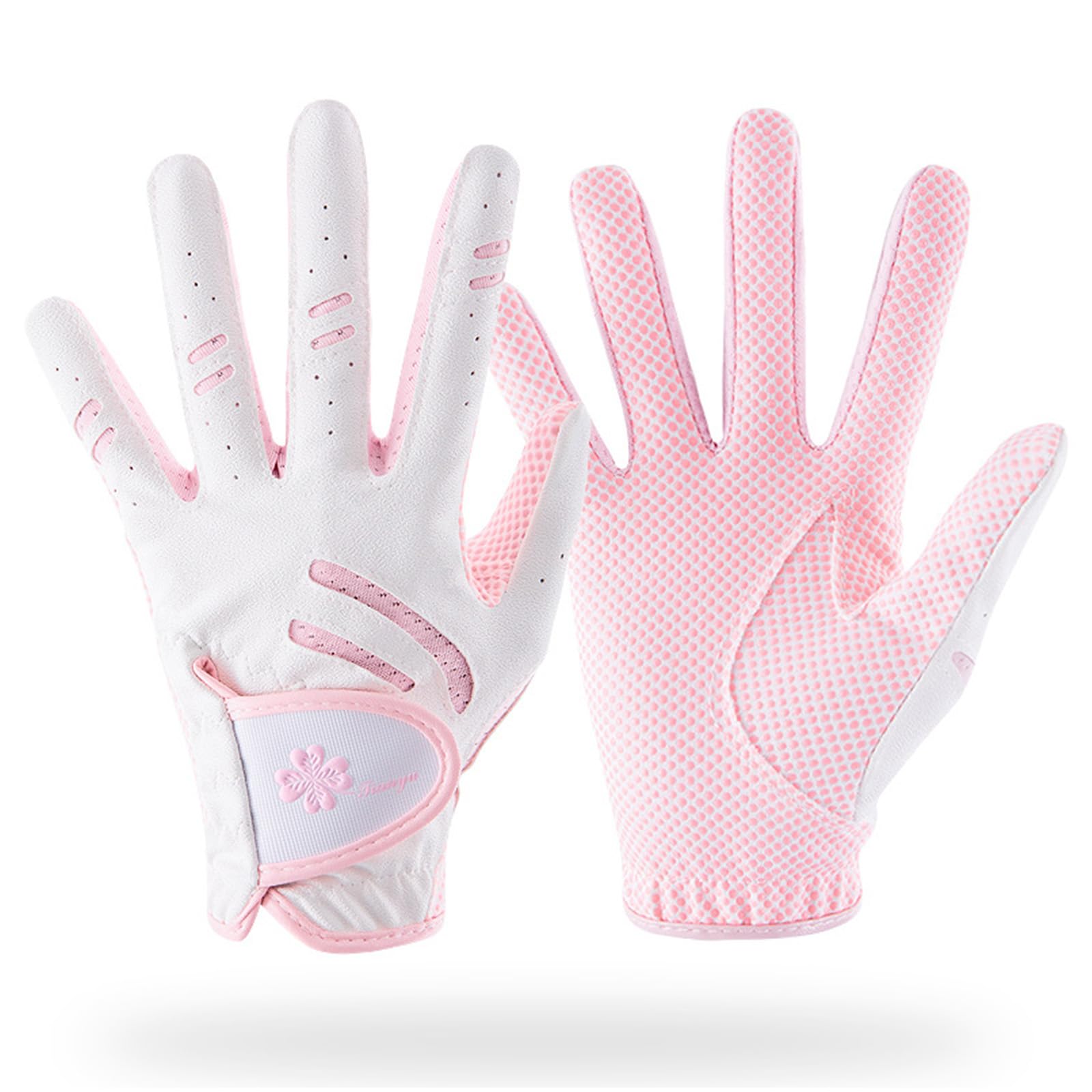 Lawaia A Pair Kids Golf Gloves Junior Golf Glove Leather Elastic Fabric Breathable Pink Golf Glove Left and Right Handed Golf Glove Golf Accessories for Kids