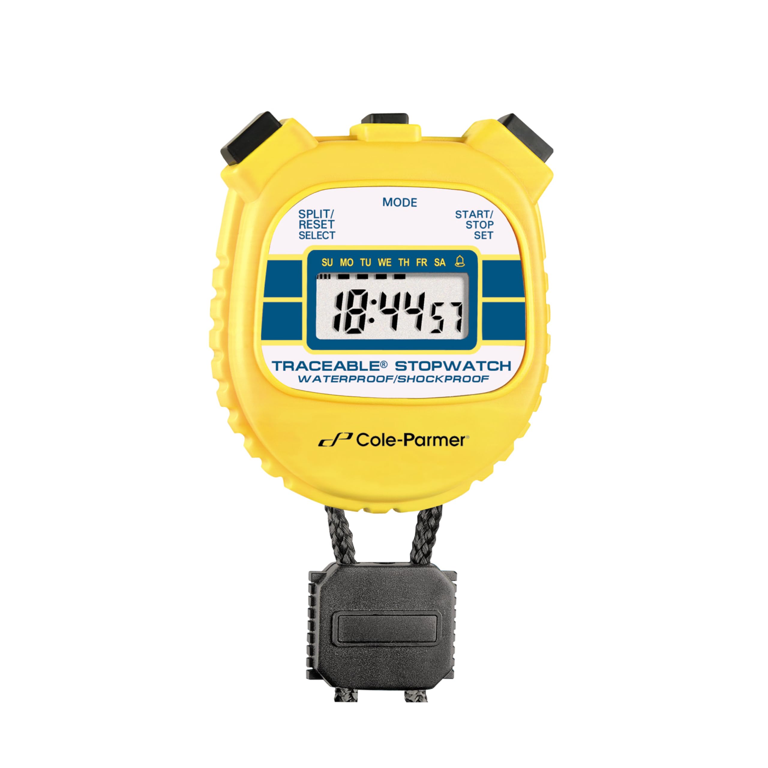 Cole-Parmer Traceable Water and Shock Resistant Stopwatch with Calibration, Medical & Scientific Timer - Calibration, LCD Screen, 24 Hour Timing Capacity