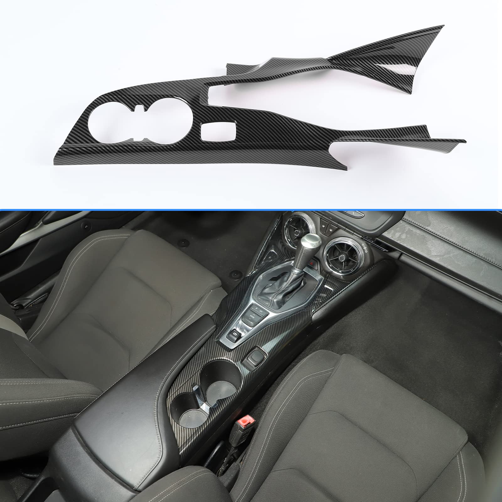 Carbon Fiber Grain Console Cover For Ford F-150 2015-2020 – Gear Shift Panel & Cup Holder Trim (SHINEKA)