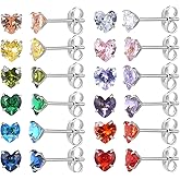 12 Pairs 18K Gold Plated Surgical Stainless Steel Stud Earrings, Star Heart Square Stud Earring for Women, Cubic Zirconia Birthstone Stud Earrings Set