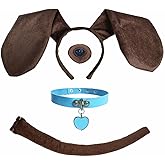 4Pcs Brown Puppy Dog Ears Headband Nose Tail with Blue Collar Animal Accessories for Adult Kids Halloween Party Supplies