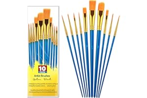 DOMMARE 10Pcs Paint Brushes Kids Paintbrushes Bulk Nylon Hair Artist Acrylic Paint Brush with Wooden Handle for Oil Watercolor, Face Nail Art, Miniature Detailing & Rock Painting, Blue