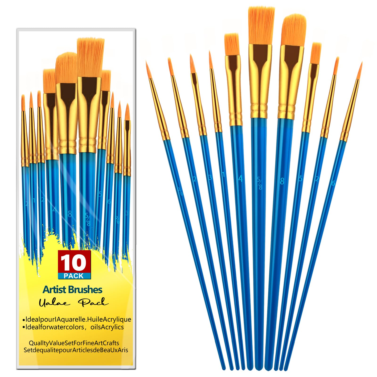 Photo 1 of 10Pcs Paint Brushes Kids Paintbrushes Bulk Nylon Hair Artists Acrylics Paint Brush with Handle for Oil Watercolors, Face Nail Arts, Miniature Detailing Painting, Blue ***SET OF 4***