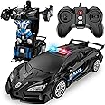 LNNKINE Remote Control Car, Transform Robot RC Cars, 2.4Ghz Transforming Police Car Toy with LED Light, One-Button Deformation and 360° Rotating Drifting, Toys for Boys Age 4-7 8-12