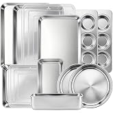 Leonyo Non-Toxic Stainless Steel Bakeware Baking Sheet Set of 10 with Lid | Commercial-Grade Metal Bakeware Set with Baking Sheets, Round/Square Cake Baking Pans, 9x5IN Loaf Pans &amp; 6-Cup Muffin Pans