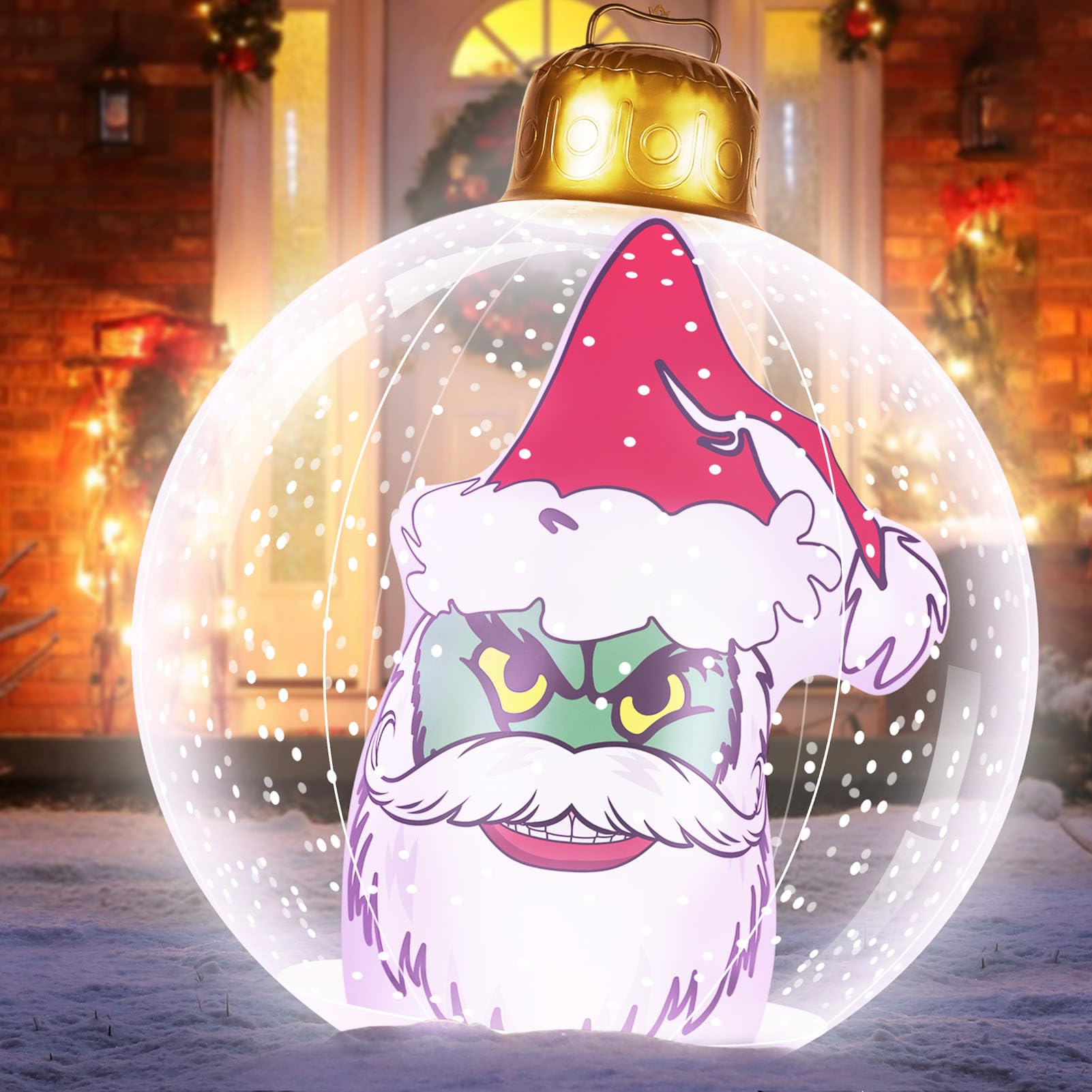 Photo 1 of 24 Inch Light Up Large Inflatable Christmas Ball Outdoor Decoration, Christmas Green Big Monster PVC Inflatable Xmas Blow up Ball Ornaments with Remote for Winter Holiday Party Garden Lawn Yard Porch