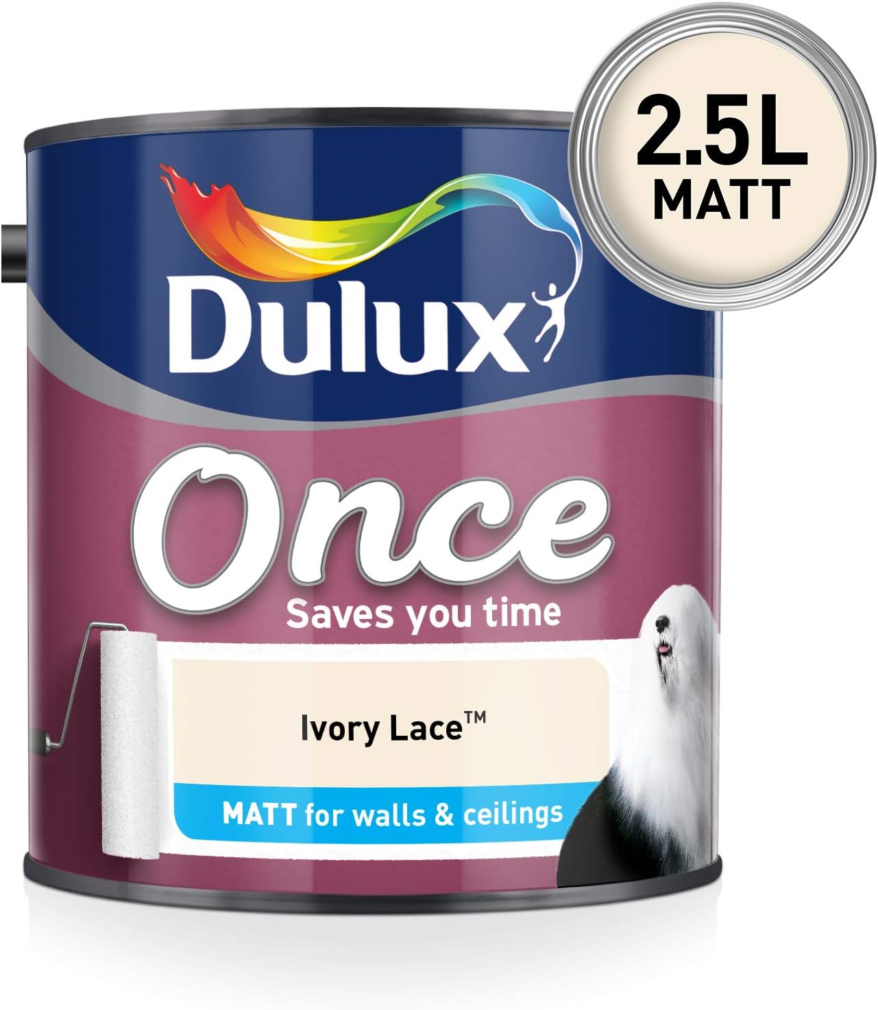 Dulux Once Matt Emulsion Paint For Walls And Ceilings - Ivory Lace 2. 5 Litres