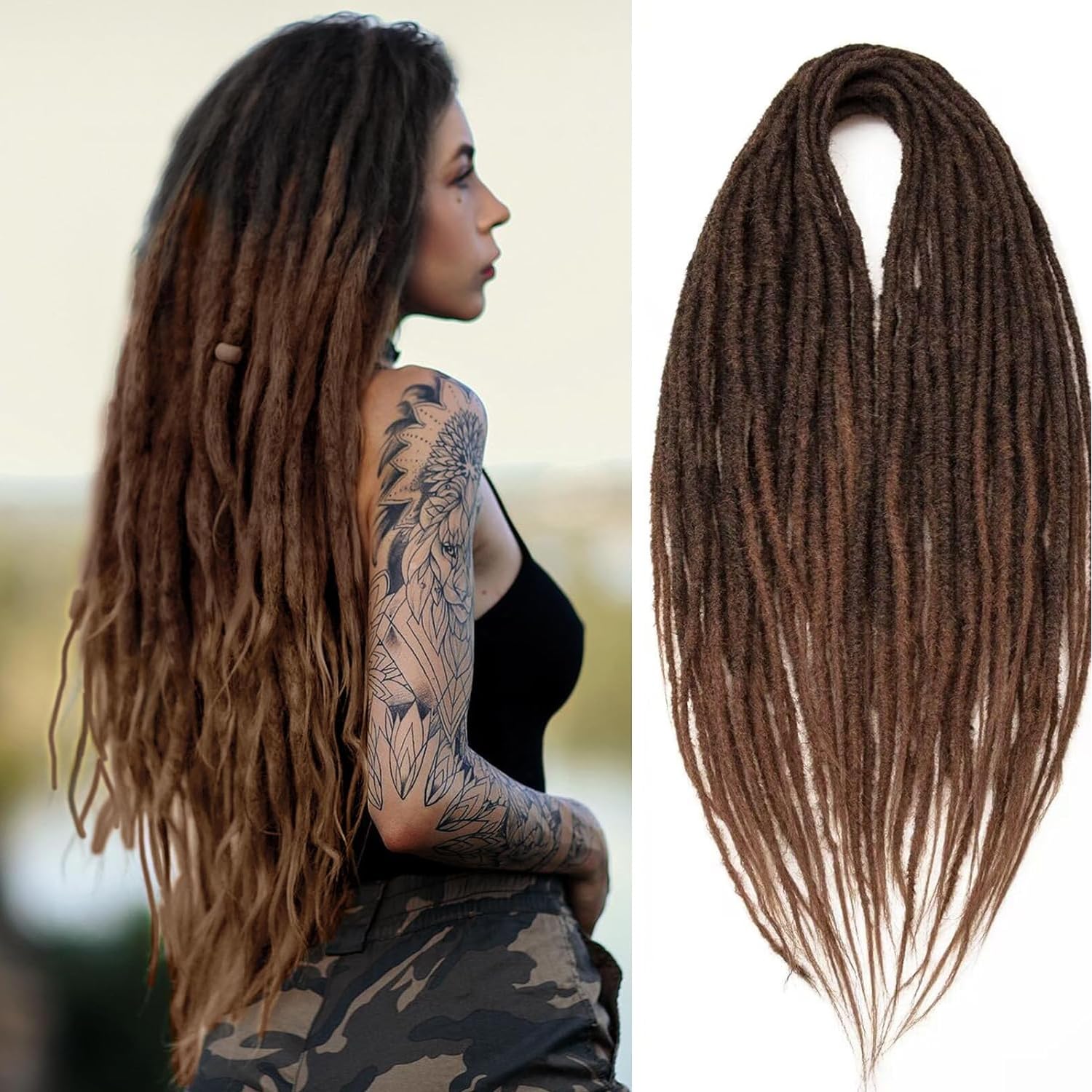 PORSMEER 10 Strands/Pack Ombre Brown Synthetic Dreadlocks Extensions,Handmade Hippie Dreadlock 0.6 Width Soft Dreads Hair Reggae Style Locs Crochet Braiding Hair for Women or Mens,18 inch โ image 1