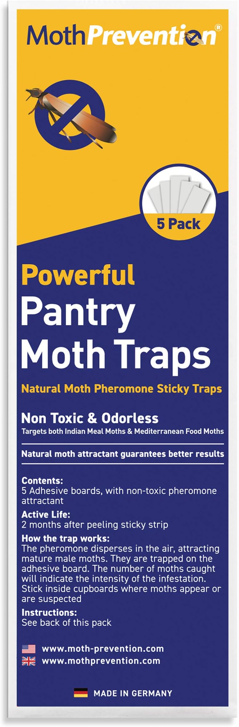 ClothesPro Powerful Pantry Moth Trap 5-Pack | Pantry Moth Killer Traps by MothPrevention | Odor-Free & Natural | Best Catch-Rate for Kitchen Moths on The Market! - Results Guaranteed