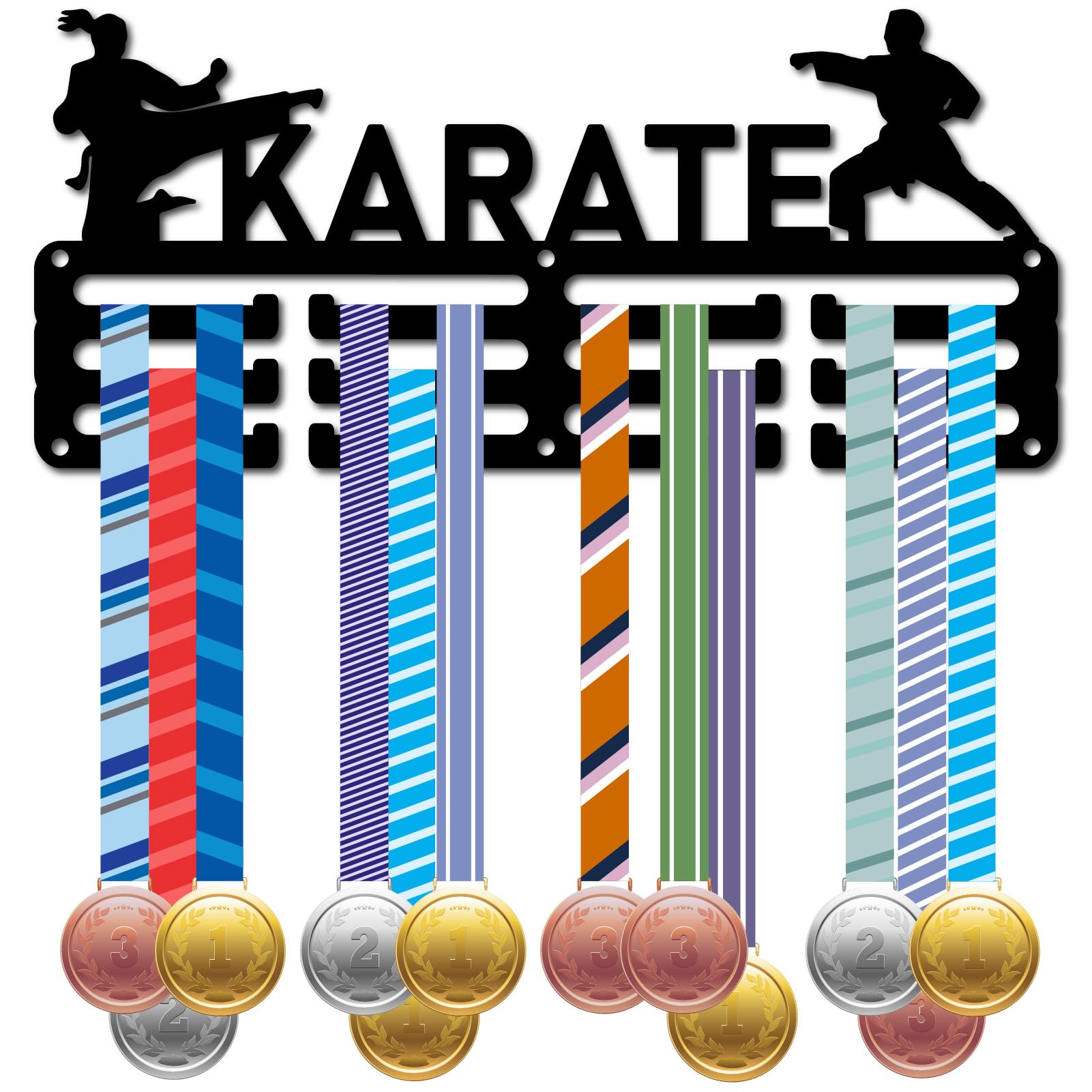 CREATCABIN Karate Medal Holder Sports Medal Hanger Display Race Competition Victory Awards Ribbon Organizer Small Black Metal Rack Frame for Hanging 40+ Medals Player Athletes Runner 11.4 x 5.1Inch