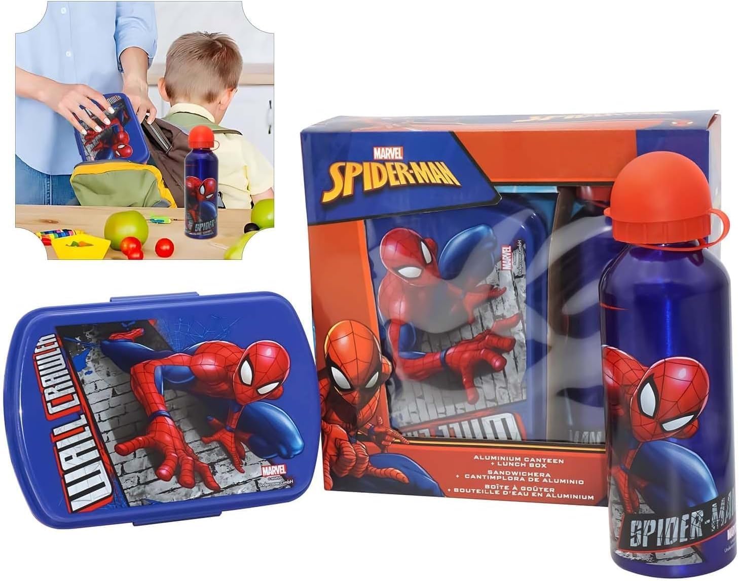 SRV Hub® - Licensed 2Pcs Kids Lunchbox and Sports Water Bottle Set Travel Picnic Set for Boys (Spiderman Lunch Box Set)