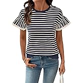 SHEWIN Women Summer Loose Fit Tops Trendy Rib Knit Stripe Shirt Business Dressy Casual 2026