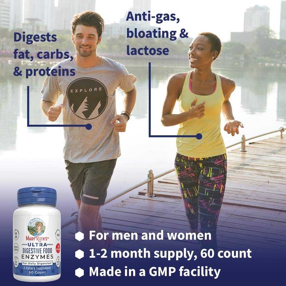 Ultra Vegan Digestive Food Enzymes (GMP Certified + Tested) by MaryRuth's - Daily Digestion Enzyme Complex - Amylase, Lipase and Lactase + Cofactor Vitamins & Minerals - Plant Based Non-GMO - 60 count: Health & Personal Care