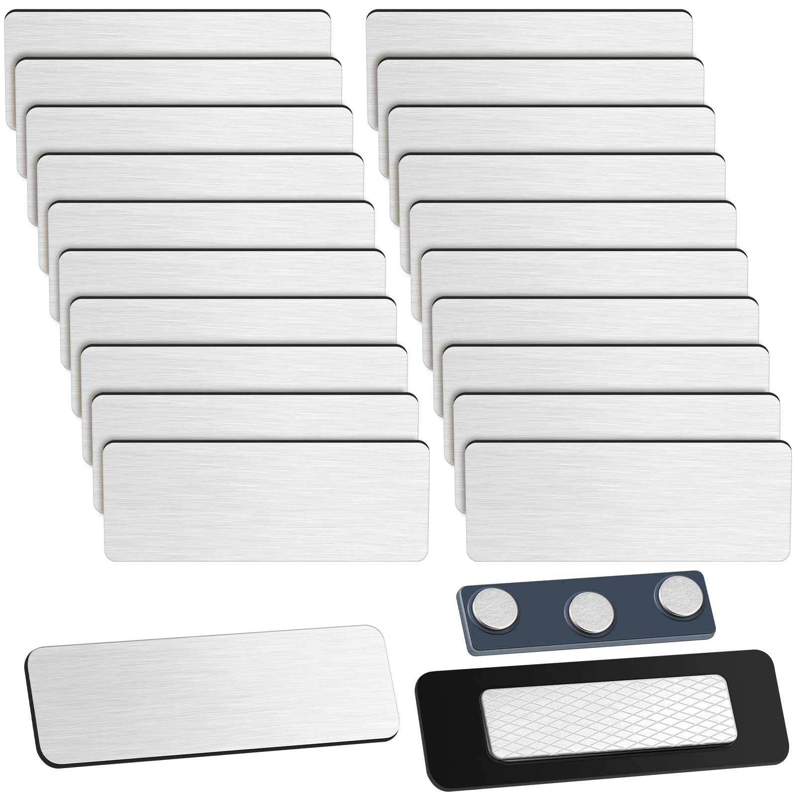 Photo 1 of Geelin 50 Pack Magnetic Name Tags Blank Name Badge Holder Plastic ID Tag Backing 1 x 3 Inches with 3 Pcs Magnets for Police Office Employee Custom(Silver)