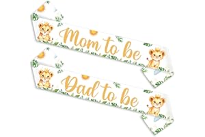 kreat4joy Lion Baby Shower Decoration, 2pcs Lion Theme Mom to Be Dad to Be Sash Pre-Swen 62.99*3.74inches for A Little King I