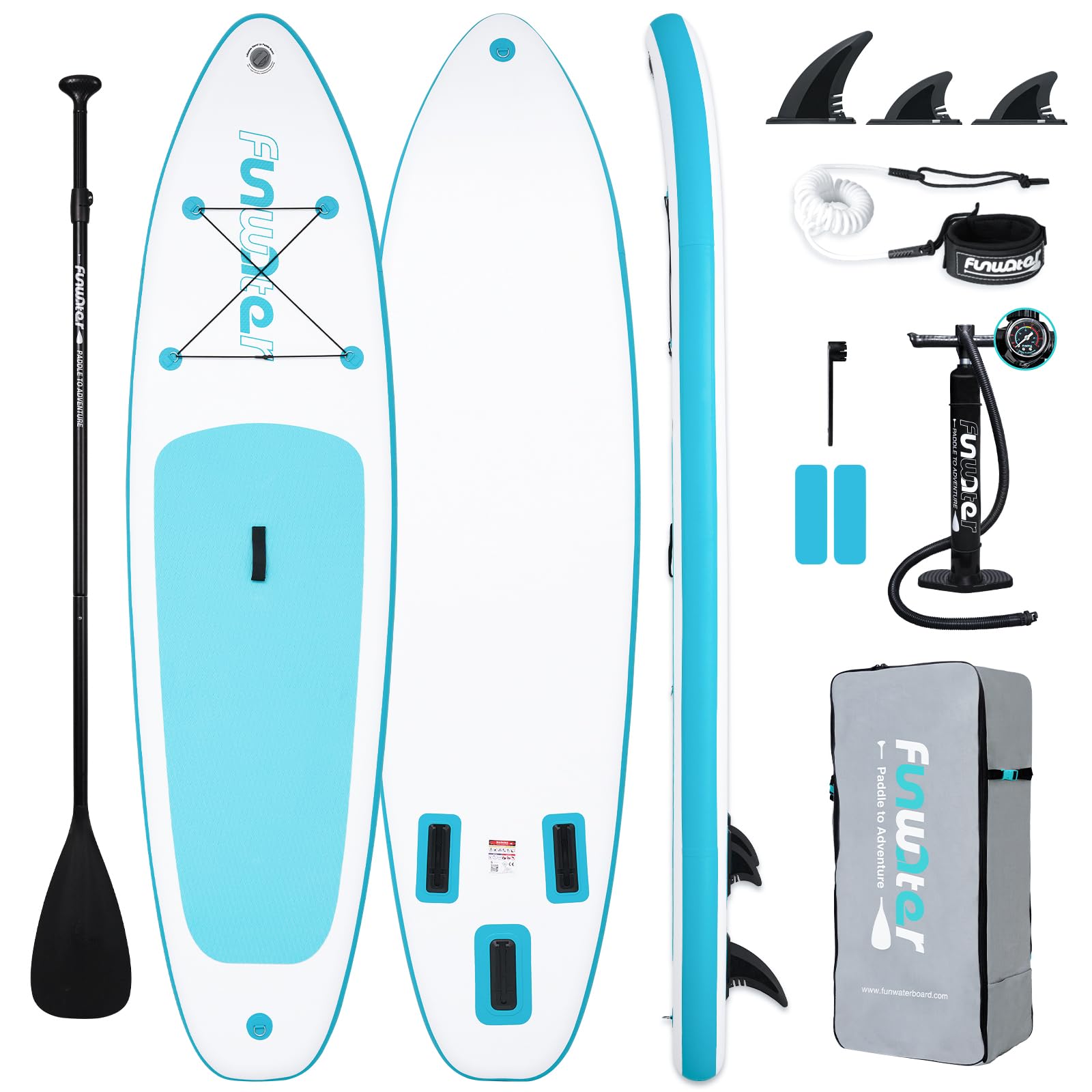 FunWater SUP Inflatable Stand Up Paddle Board 10'6×33"×6" Ultra-Light Inflatable Paddleboard with ISUP Accessories,Fins,Adjustable Paddle, Pump,Backpack, Leash Image
