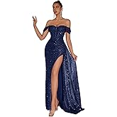 Evening Gowns Formal Dresses for Women Sequin Tulle Wedding Guest Cocktail Party Sexy Off Shoulder Floor Length Prom Dress