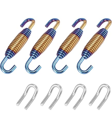 Motoforti Motorcycle Exhaust Pipe Springs - 33mm (1.3") Stainless Steel Springs With Hooks, Silver & Blue, 4 Pack - View #3