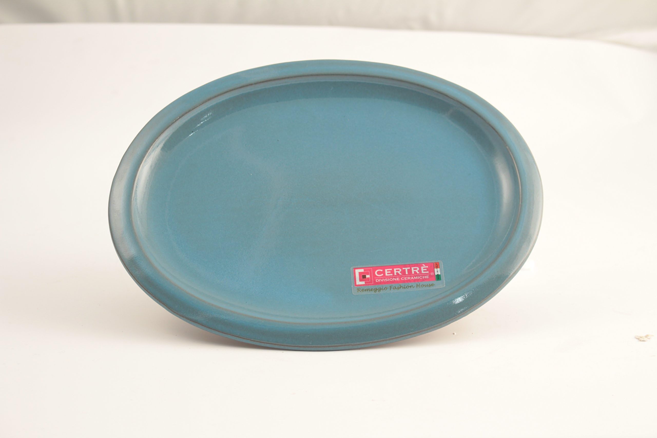 Saucer Oval Stoneware Ceramic Art.S6000- cm.33 x 25 x 2h.- – Sky Blue Enamel – certre