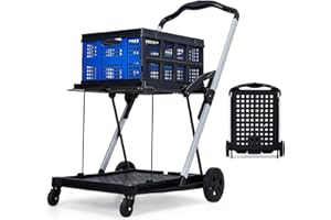 Garvee Foldable Shopping Cart for Groceries, 2-Tier Collapsible Utility Carts with Wheels & Removable Storage Crate, Aluminiu