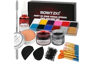 Bowitzki Halloween Makeup Special Effects Oil Face Body Paint Fake Blood Scar Wax Charred Ash Powder with Sponges Brush Halloween Party SFX Cosplay