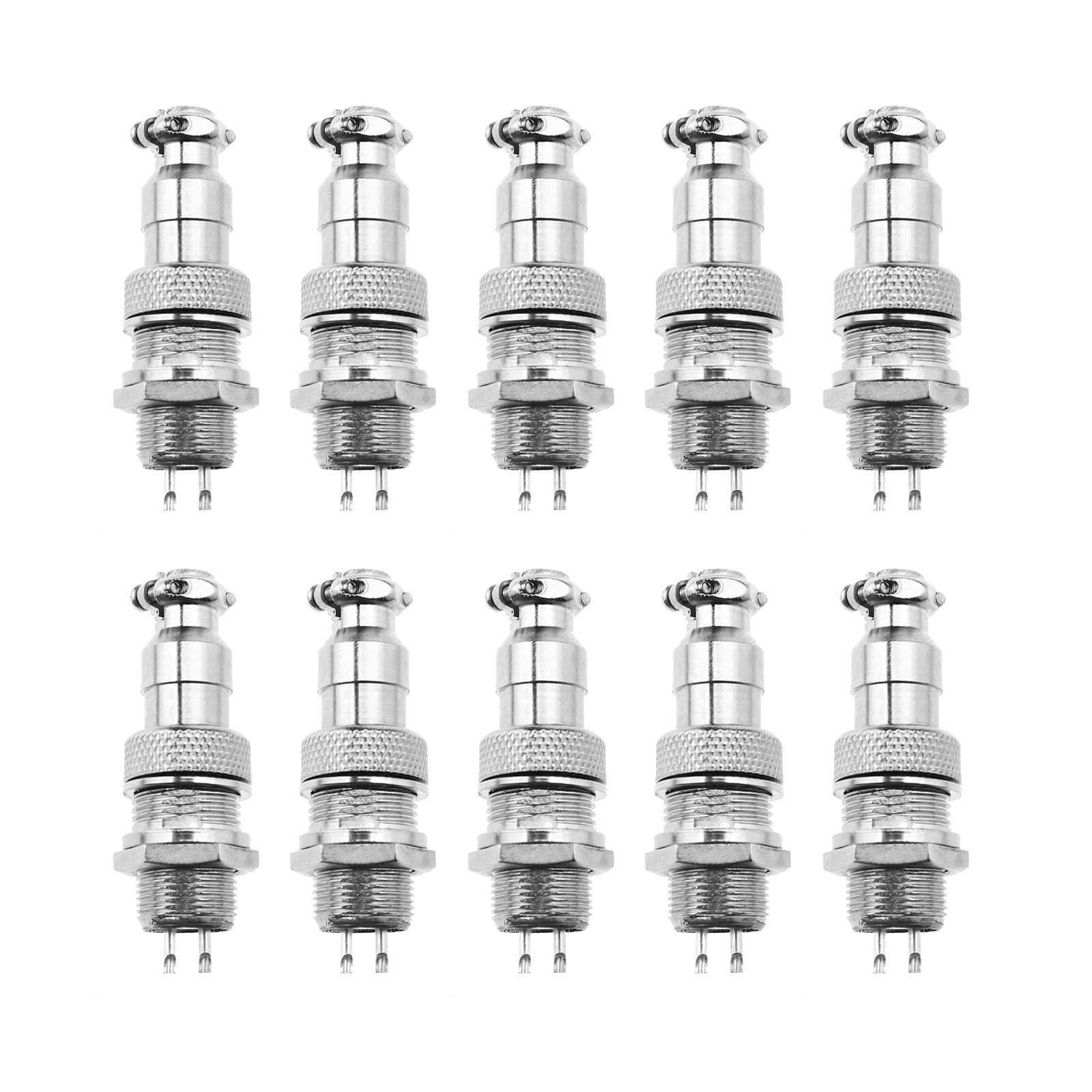 OTOTEC 10x GX12 Aviation Plug 2 Pin Connector Set Metal Male Female Wire Screw Type Cable Panel 12mm Thread