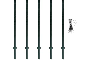 (4 Sizes: 4-5-6-7 Feet) LADECH 7 Feet Sturdy Duty Metal Fence Post with 25 Zip Ties – Garden U Posts for Fencing (7 Feet - Heavy - Set 5)