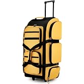 Searock 90L Rolling Duffle Bag with Wheels and Handle | 31&rdquo; Large Duffle Bag for Travel, Carry On Luggage Duffel Bag with Shoe Compartment, Multi-Pocket, Water Resistant, Yellow