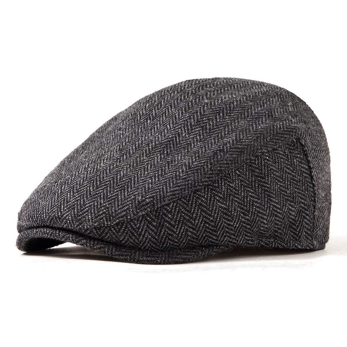 LADYBRO Herringbone Flat Ivy Newsboy Cap for Men Classic Wool Blend Tweed Cabbie Hat