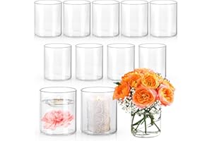 UPBUD 4 Inch Small Glass Cylinder Vases for Centerpieces | 12pcs Clear Flower Vase for Wedding Decorations, Floating Candle Vases in Bulk, Hurricane Candle Holders for Table, Home Décor