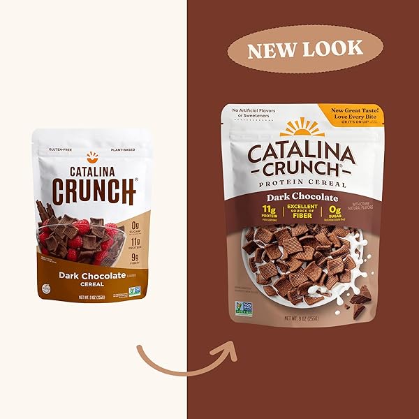 CATALINA CRUNCH PROTEIN CEREAL – SUGAR FREE BREAKFAST CEREAL WITH 11G OF PROTEIN – GLUTEN FREE – DARK CHOCOLATE – 9 OZ. BAG (PACK OF 1)