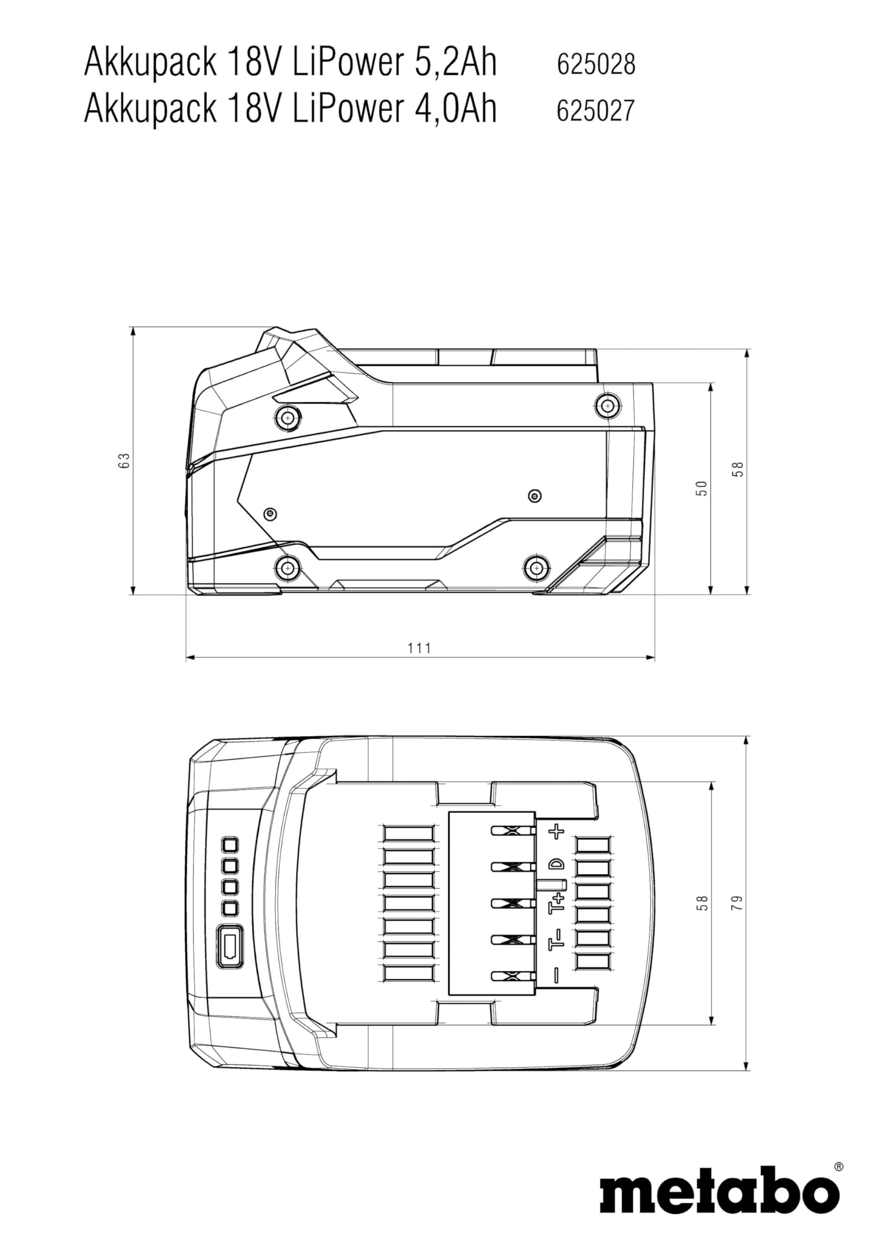 metabo LiPOWER Akkupack - 18 V, 4.0 Ah - Langlebiger, leistungsstarker Akku mit AIR COOLED Technologie und Kapazitätsanzeige, elektronische Einzelzellenüberwachung - Kompatibel mit allen CAS Marken 2