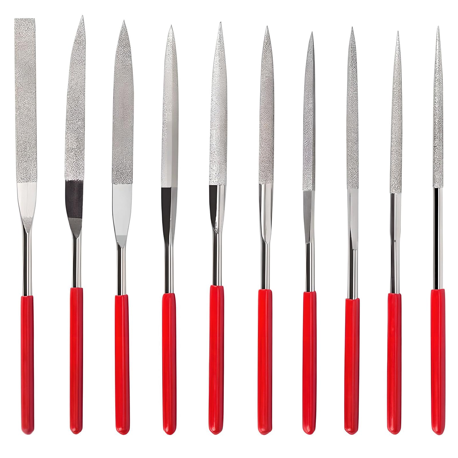 maxtachi 10 PCS Mini Diamond Needle File Set, Needle Jewelry File Set, Modelling Diamond File, Diamond Coated Riffler File Set for Jewelers Glass Wood Carving Craft, 2 x 100mm