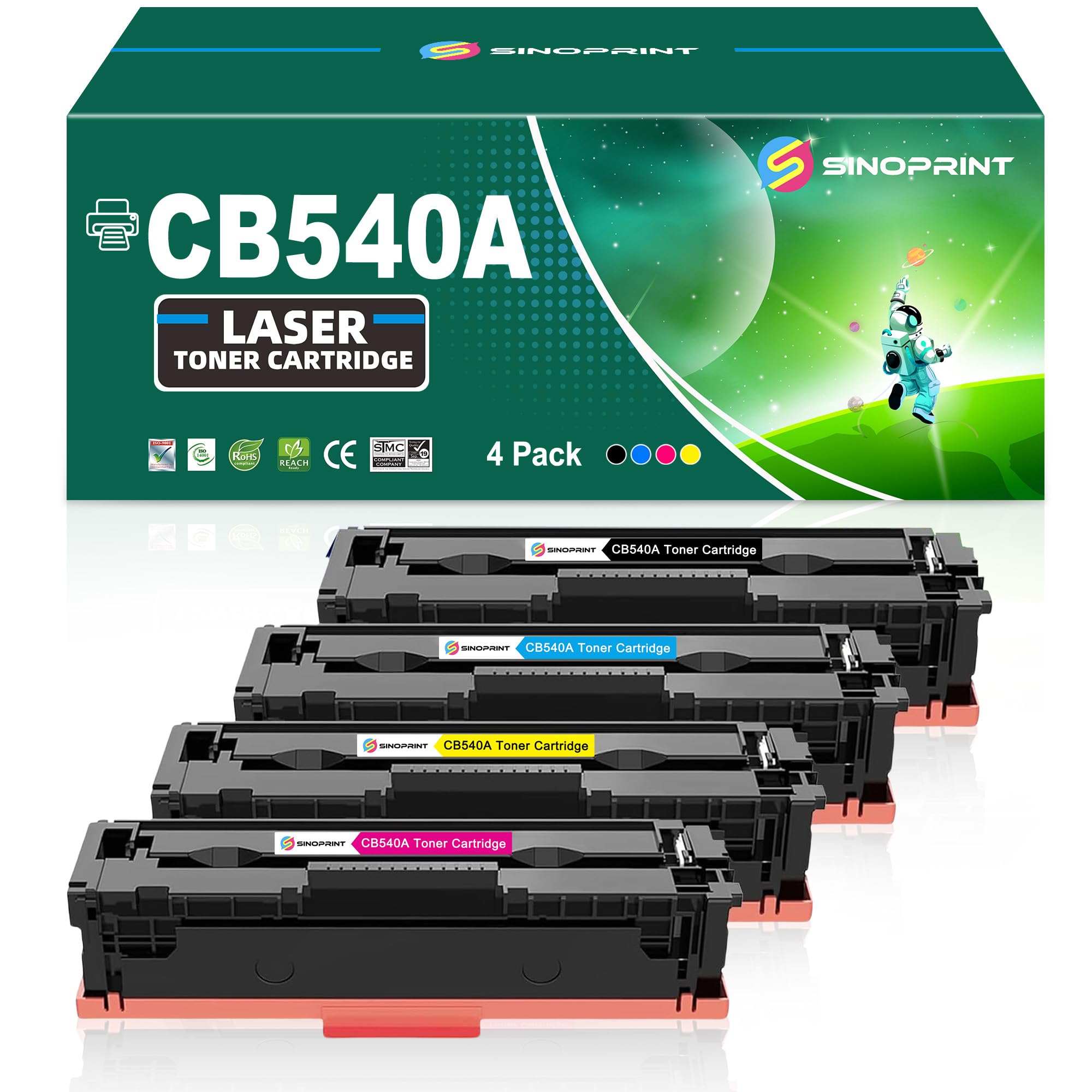 Photo 1 of SINOPRINT Replacement for HP 125A Toner Cartridges 4-Pack for HP Color CP1215,CM1312nfi,CM1312 MFP,CP1518ni ,CP1515n Printer (Black,Cyan,Magenta,Yellow)