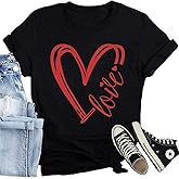 CQF Valentines Day Shirt for Women Love Heart Printed T-Shirts Casual Summer Tee Tops