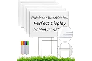 CINIQY 5 Pack Blank Yard Signs with Stakes,17 x 12 Inches White Plastic Lawn Signs for Garage Sale Signs,Guidepost,Parties,Rent,Real Estate,Festival,Happy Birthday Decorations