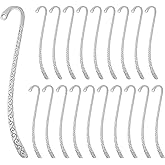 Tookie 20Pcs Metal Bookmark Hairpin Hook, Antique Vintage Silver Carved Hook Bookmark with Loop for Book Lovers Unique Gift, Bookmark Clip for Crafting Jewelry Making Accessories(Silver)