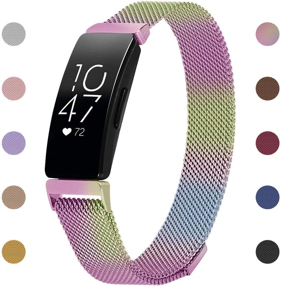 Ameton Compatible with Fitbit Inspire Strap, Inspire HR Strap Replacement Metal Stainless Steel Wrist Accessory Magnet Lock Bands for Women Men Small Large