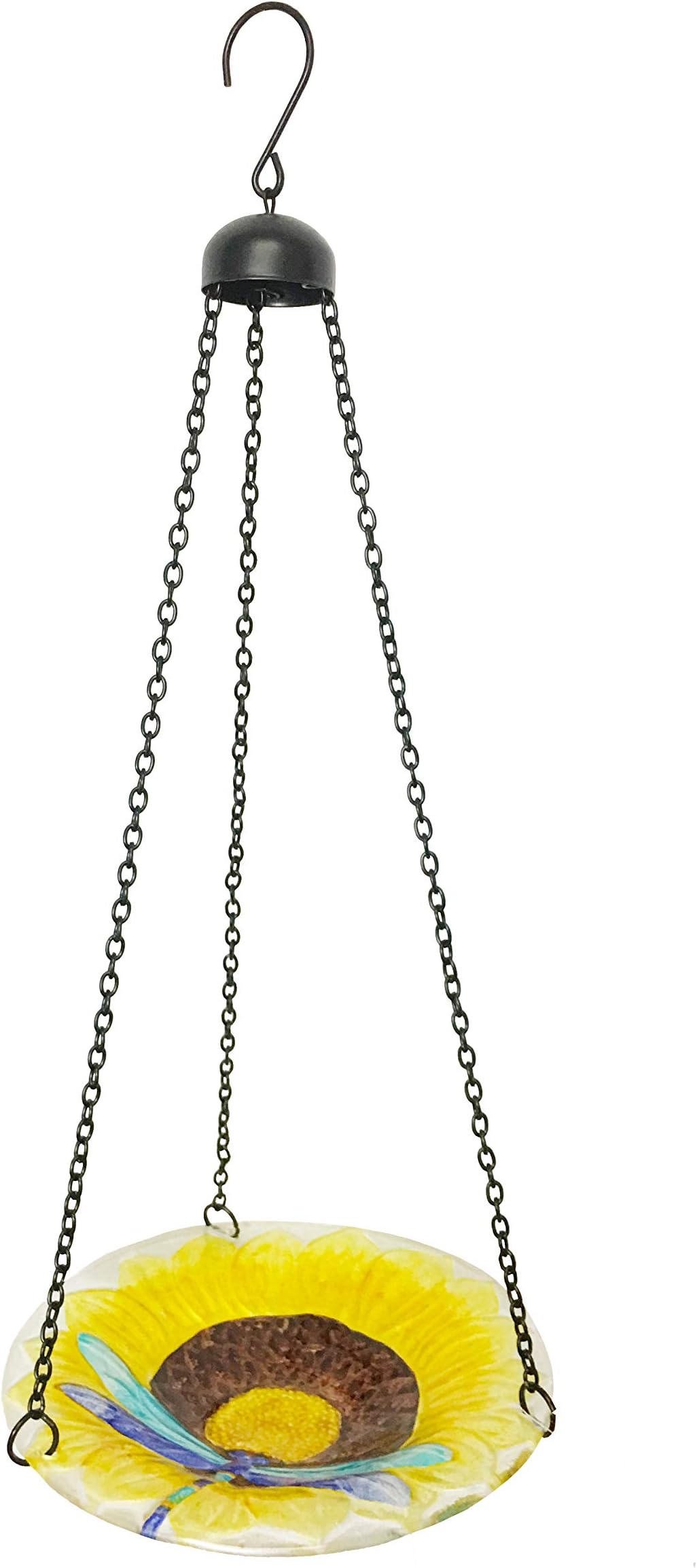 Continental Art Center CAC2610330B Hanging Glass Sunflower and Dragonfly Bird Bath with Chains