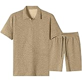 JMIERR Men's Tracksuits 2 Piece Outfits Casual Sweatsuit Textured 1/4 Zip Short Sleeve Golf Polo Shirt and Short Sets
