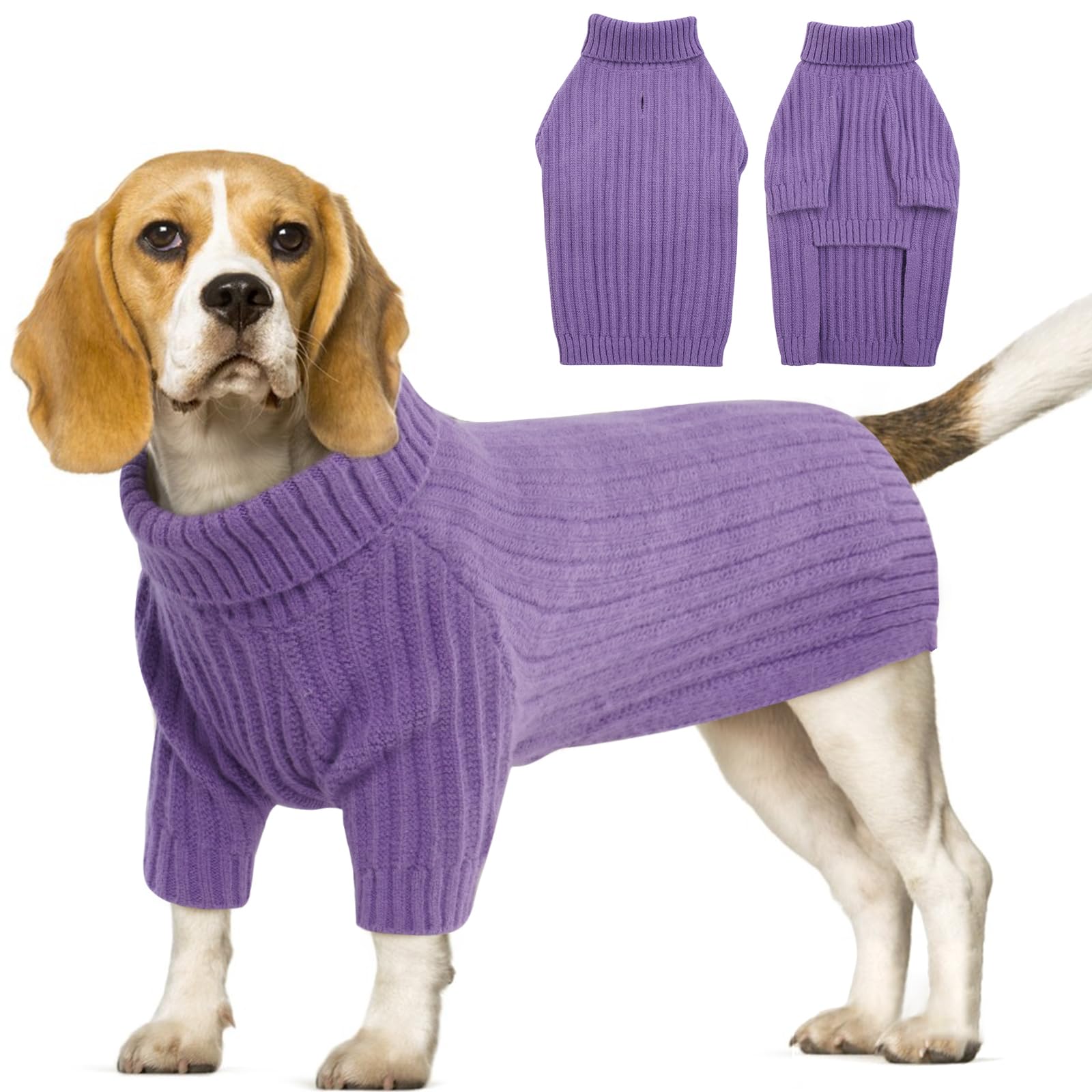 OUOBOB Dog Jumper, Dog Jumpers for Large Dogs, Christmas Turtleneck Pet Jumpers Knitwear Boys Girls, Classic Cable Knit Pet Pullover Jumper, Corgi, Boston Terrier, Pitbulls (Purple L)