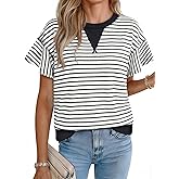 Acelitt Women Crewneck Short Sleeve Striped Tops,S-XXL