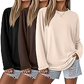 Baggyfly 3 Pack Women’s Oversized Long Sleeve Shirts, Crewneck Baggy Cotton Basic Fall Tops Casual Loose Workout Clothes
