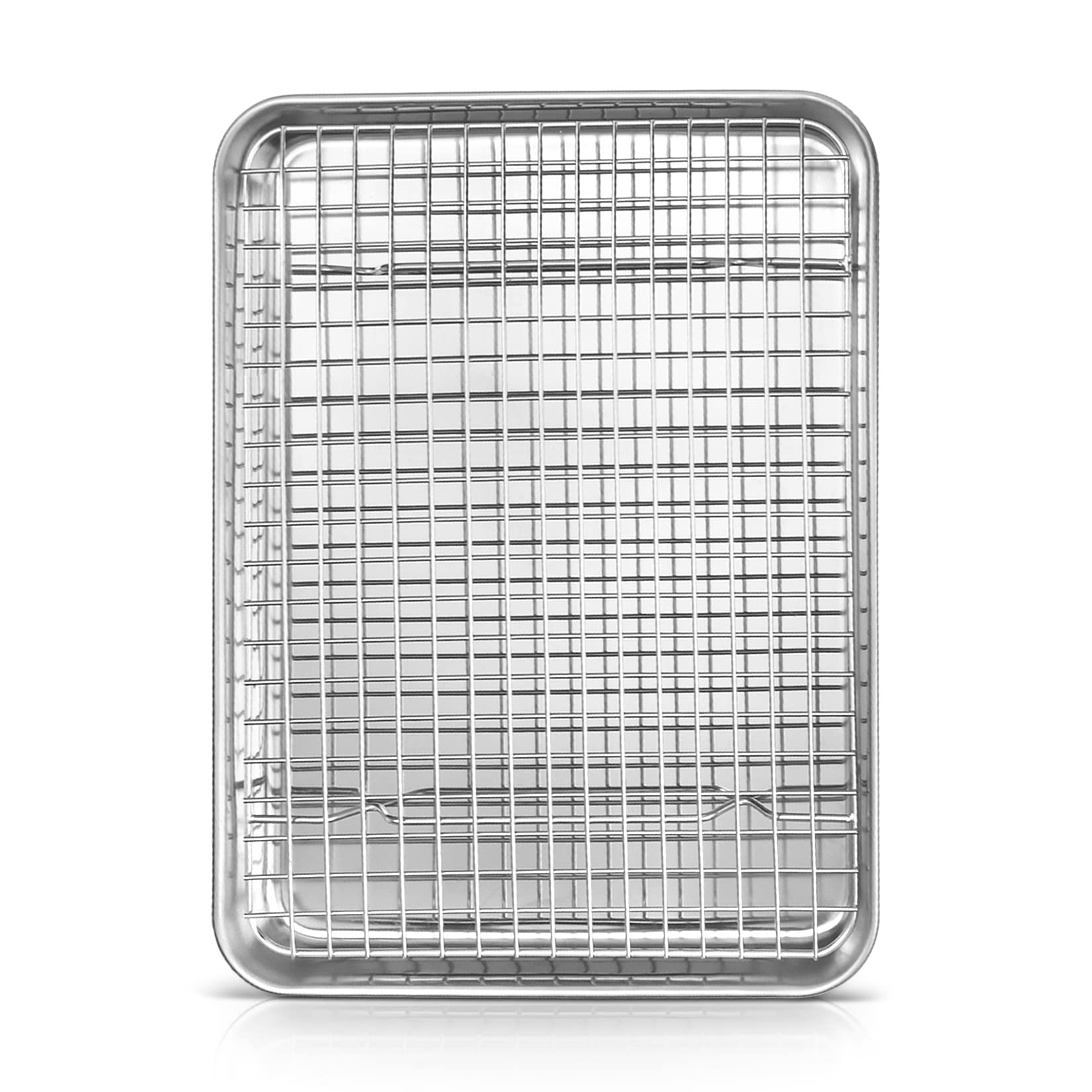 Photo 1 of Baking Sheet Pan with Cooling Rack Set, Joyfair Stainless Steel Toaster Oven Tray Pans with Grid Racks, Rectangular Bakeware for Cookie/Bacon, Heavy Duty & Rust-free, Dishwasher Safe (12.5 Inch)