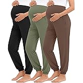 Neer 3 Pack Women's Maternity Pants Over The Belly Stretchy Joggers Pregnancy Casual Lounge Pants with Pockets