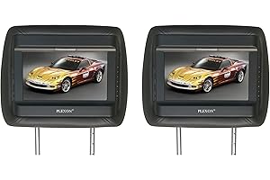 Plexon 7" LED Car Headrest Monitor - HD Screen, Touch Buttons, Rear Seat Entertainment System, Compatible with DVD/USB/SD Card (Black)
