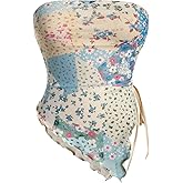 Milumia Women's Boho Crop Top Y2k Asymmetrical Bandana Tube Tops 2000s Clothing Country Outfits