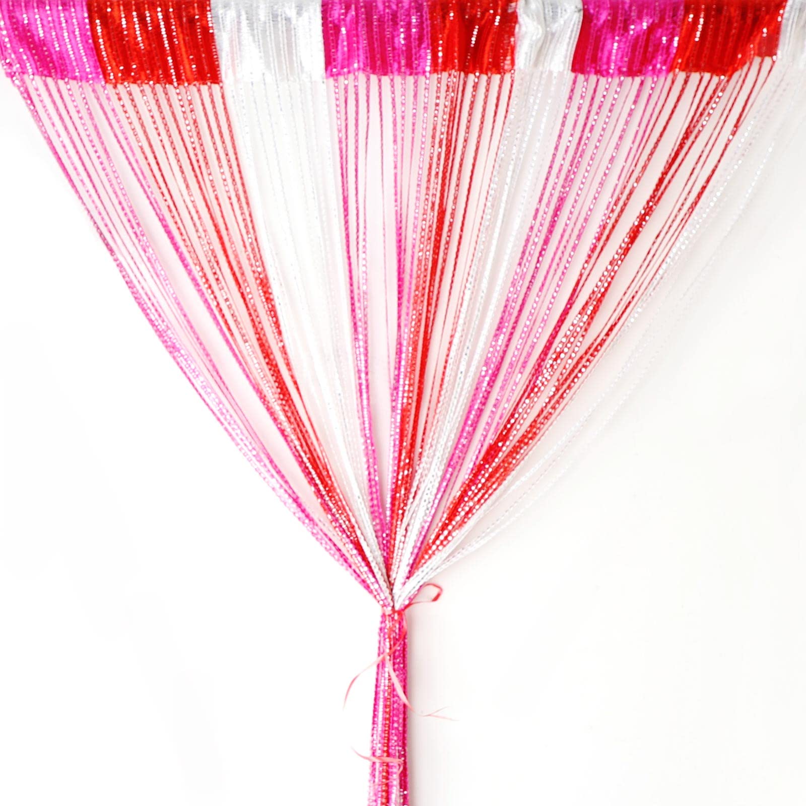 String Curtain Panel,Glitter Door Wall Window Doorways Panel Fly Screen Fringe Room Divider Blinds,Decorative Tassel Ribbon Strip Silver Screen for Living room,Bedroom,Party Event(Red Rose-red White)