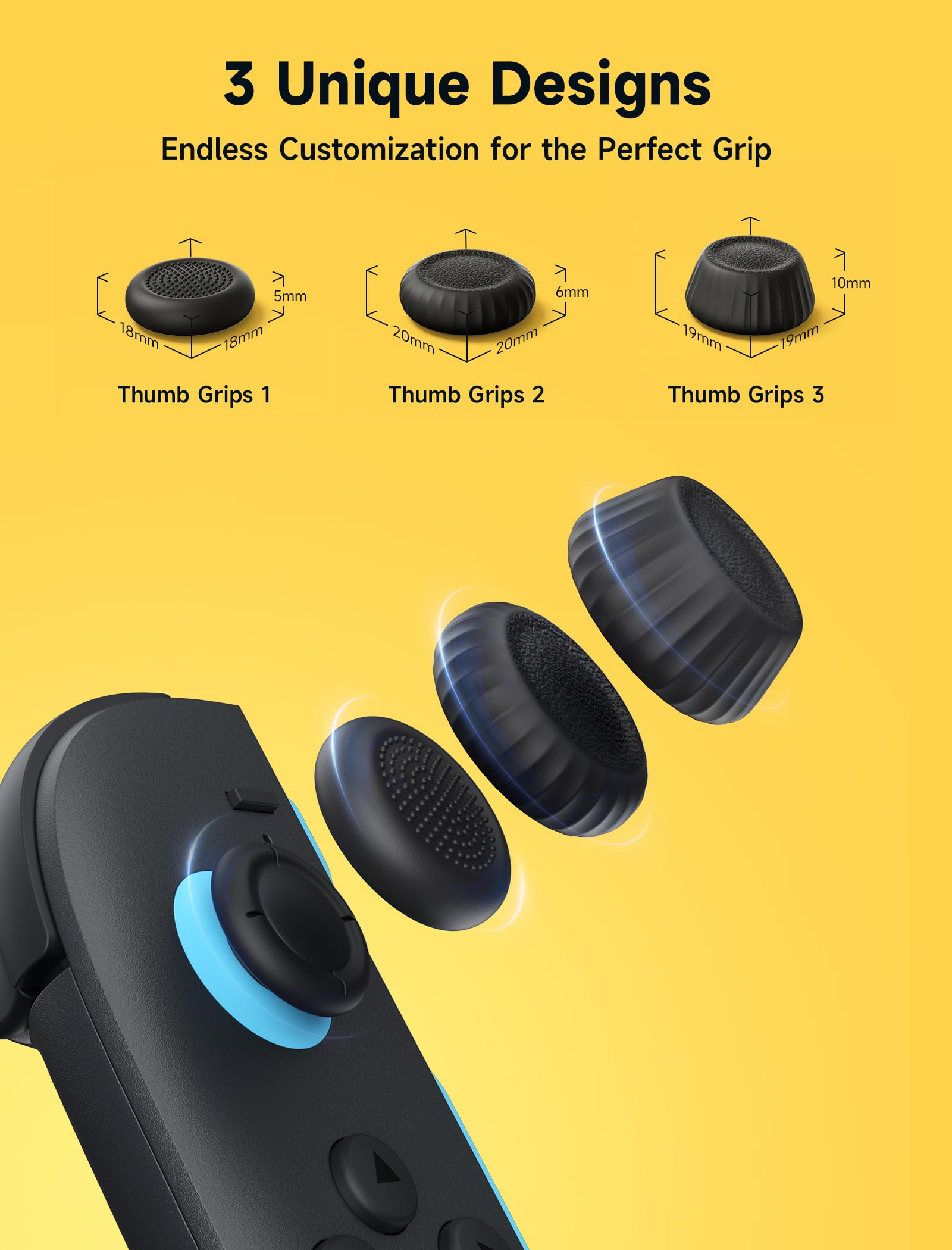 JSAUX Joystick Kappen für Nintendo Switch 2 (2025 Rutschfestes Upgrade), Switch ersatzteile, Verbesserter Gaming-Grip, Komfortabel & Langlebig, Switch 2 joycon Controller Zubehör – Schwarz (6 Stück) 7